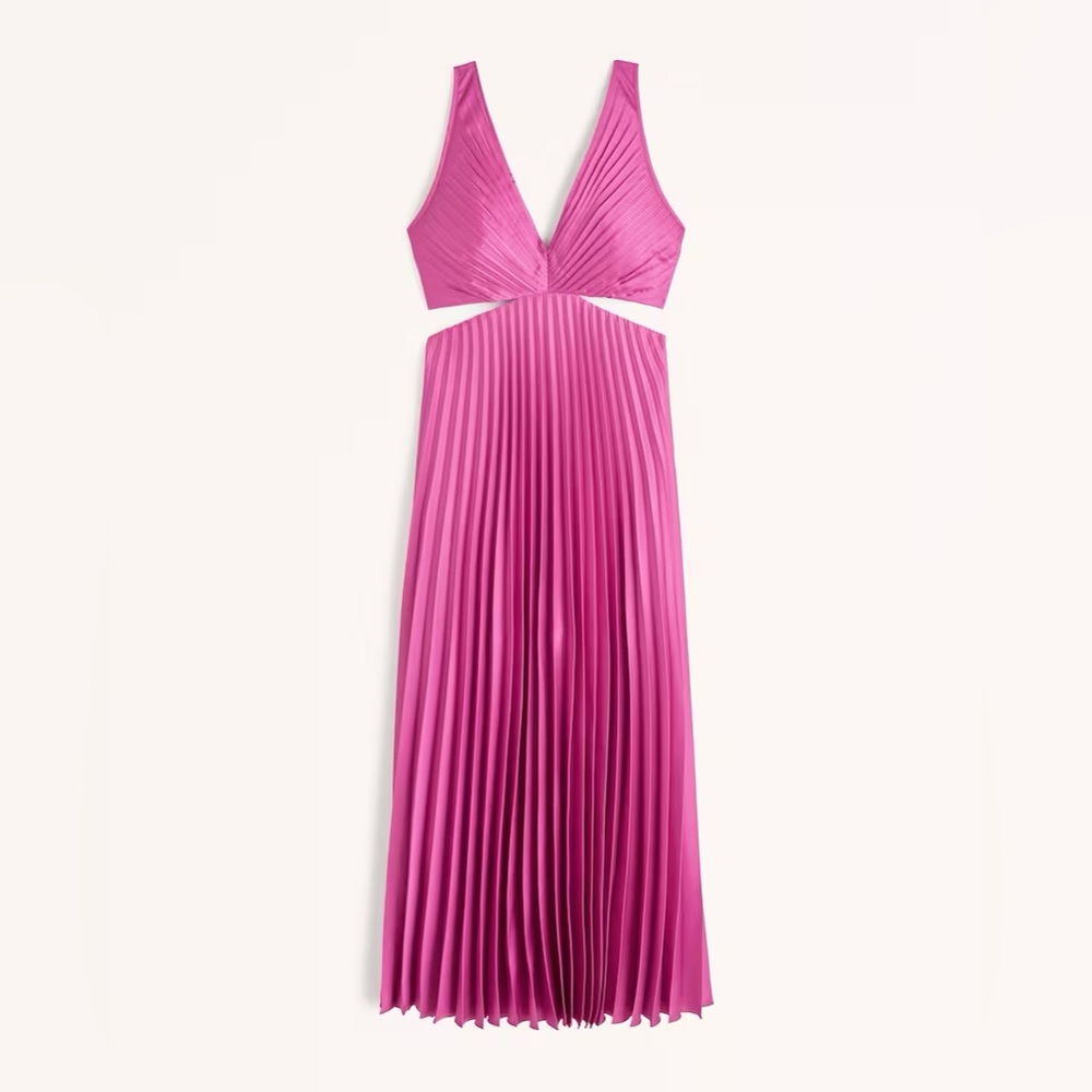 Abercrombie & Fitch Satin Pleated Cutout Maxi Dress XS Tall